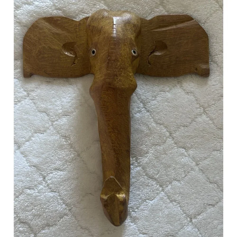 Vintage Hand Carved Wooden Elephant Coat Hook Primitive Art 6